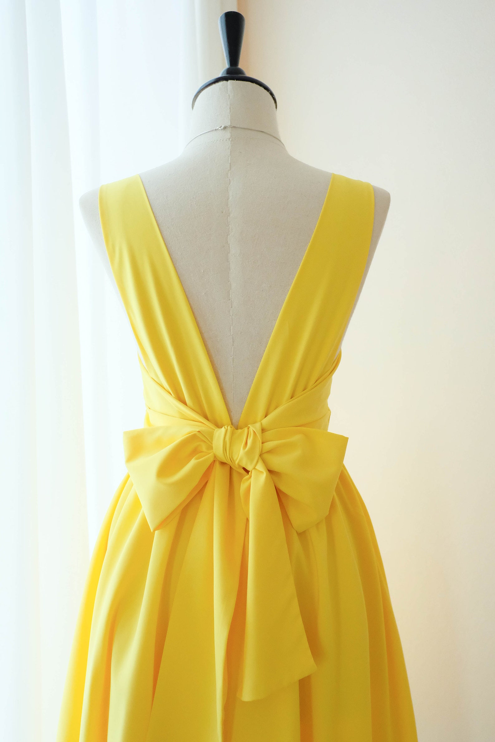 Lemon Yellow Bridesmaid Dress Backless Party Dress Bow Back Etsy