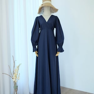 Navy Maxi Dress: Long Sleeve Formal Gown, Vintage Inspired