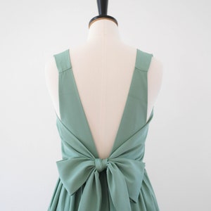 Dusty sage green bridesmaid dresses Backless cocktail wedding party prom dress Short bow back sage green dress