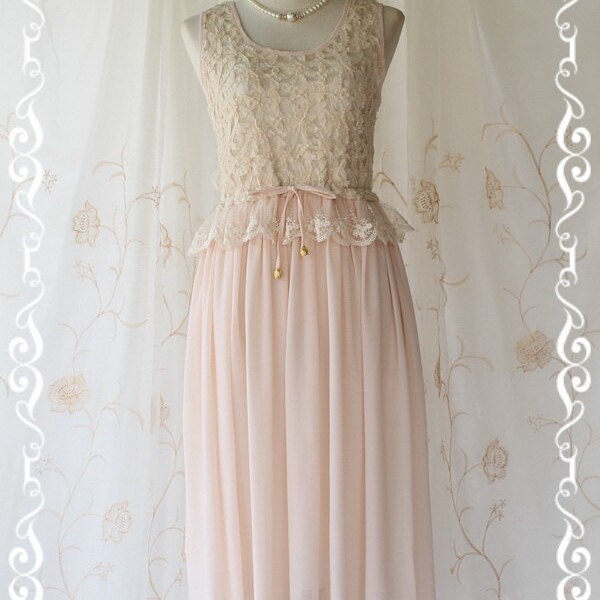 Marie - Mid Maxi Dress Sweet Pastel Light Pink Nude Toned Pale Cream Lacy Top Sweet Glamorous Gorgeous Everyday Every Season Dress