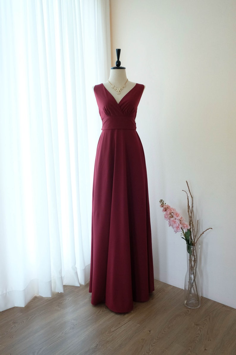 Red Burgundy dress Burgundy bridesmaid dress Long Red Prom party dress Maxi Cocktail wedding dress Bridal party engagement dress Tea dress