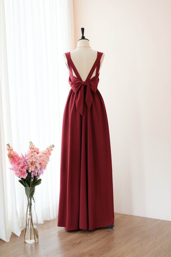 Dark Red Burgundy Dress Burgundy Bridesmaid Dress Long Wedding Etsy