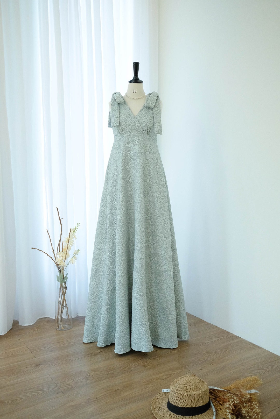 Sage Green Bridesmaid Dress Jacquard Floral Thick Party - Etsy