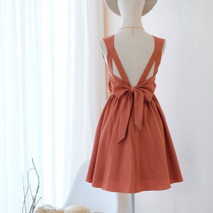 Copper backless bridesmaid dress short party prom cocktail wedding guest dress summer party dress Rustic orange dress