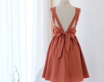 Copper backless bridesmaid dress short party prom cocktail wedding guest dress summer party dress Rustic orange dress