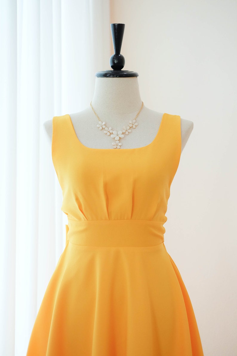 Gold yellow bridesmaid dress backless party dress square neck | Etsy