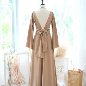Taupe Maxi Dress: Kimono Sleeve Bow Back Formal Gown