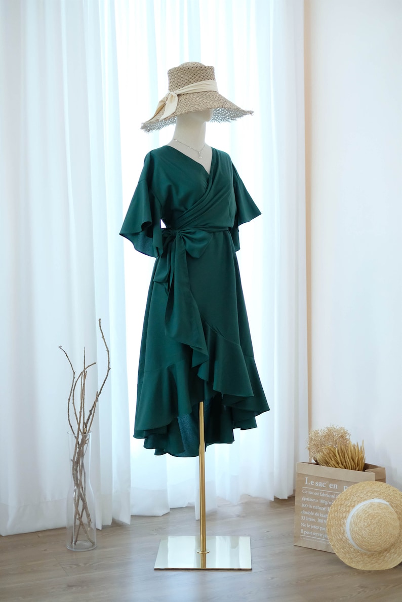 Bridesmaid dresses forest green wrap dress party dress wedding | Etsy