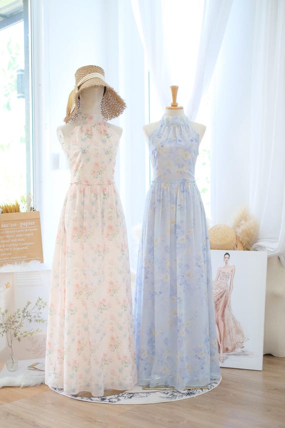 french style bridesmaid dresses Pink Floral Vintage Dresses, Wedding Guest Dress, Dress, Vintage Cottage Dress, Delicate Woman Dress modern french wedding dress