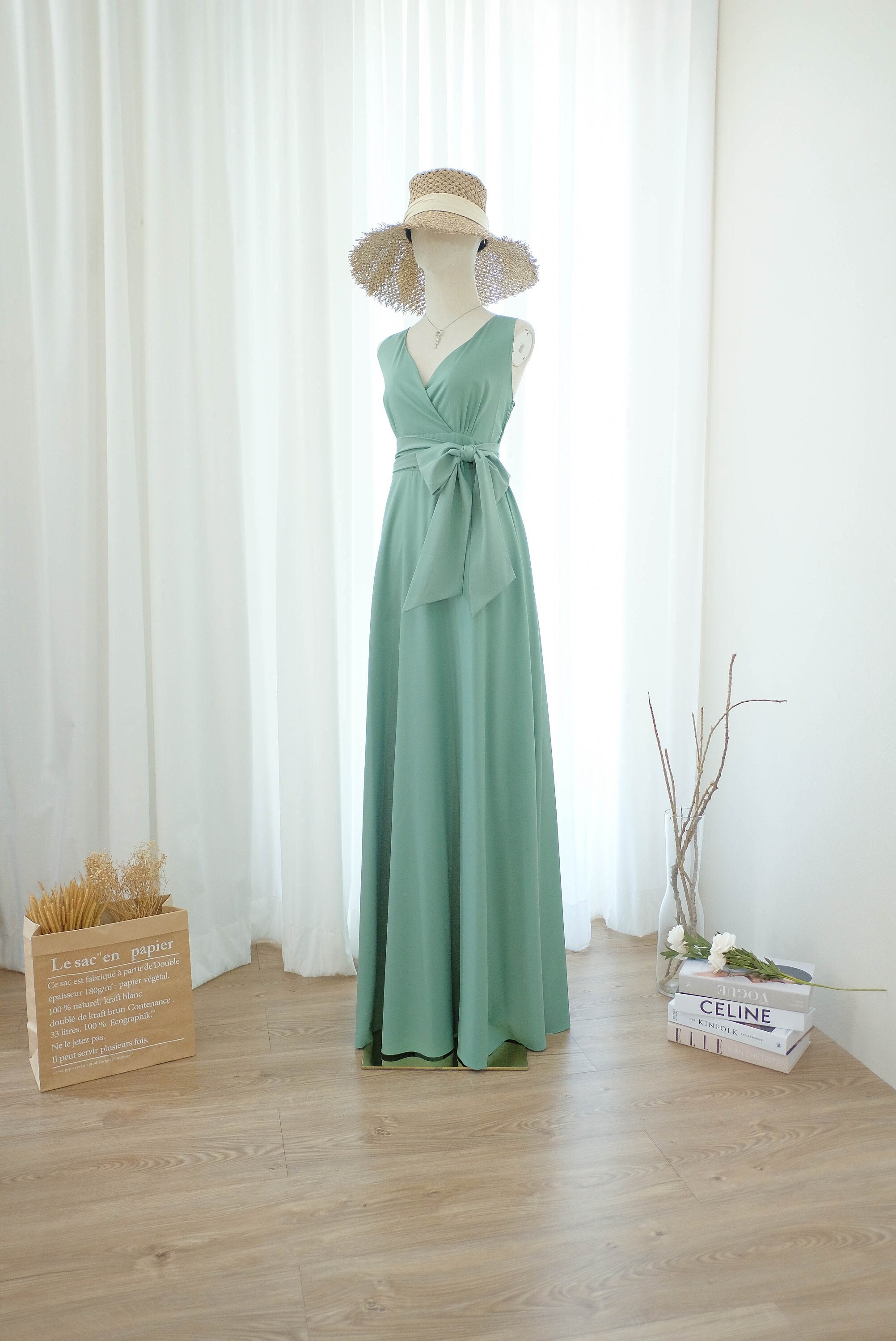 Dusty Sage Green Dress Bridesmaid Dress Long Prom Party Dress Etsy UK