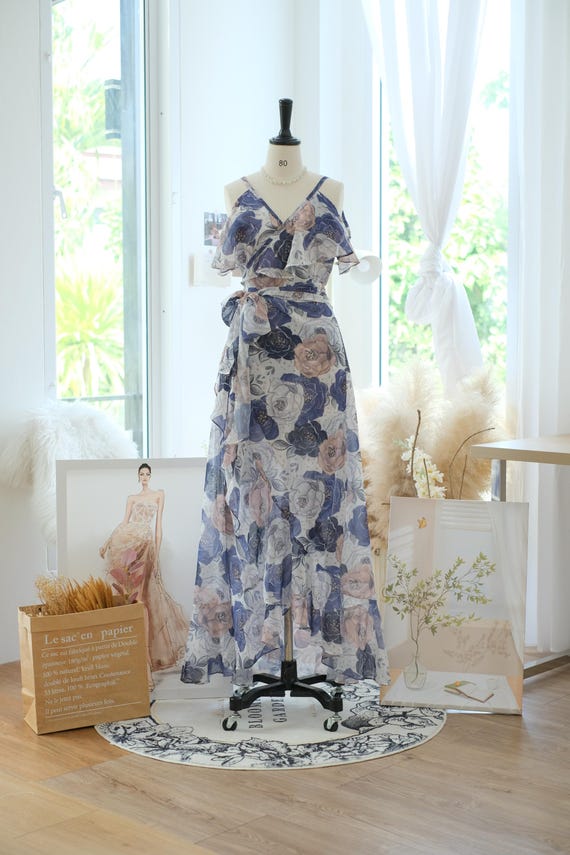 Maxi Floral Wrap Dress Summer Spring Bridesmaid Dress