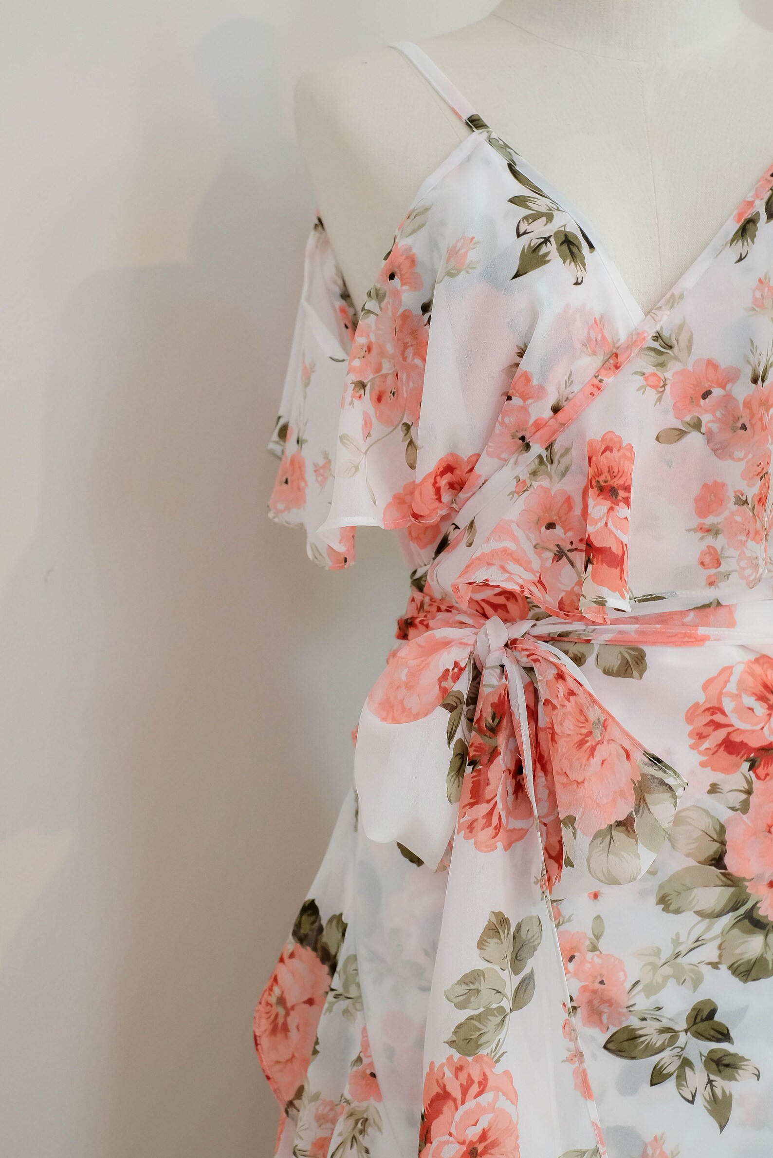 Dusty Blue Floral Chiffon wrap dress White floral Chiffon Etsy