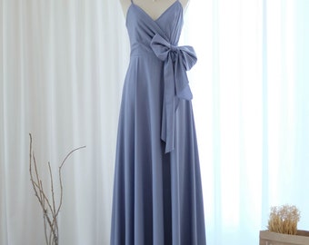 Dusty blue bridesmaid dress Blue party prom cocktail dress floor length wedding guest dress evening gown