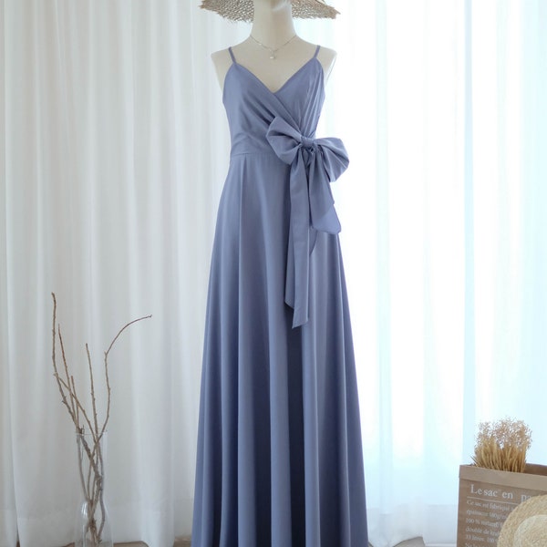 Dusty blue bridesmaid dress Blue party prom cocktail dress floor length wedding guest dress evening gown