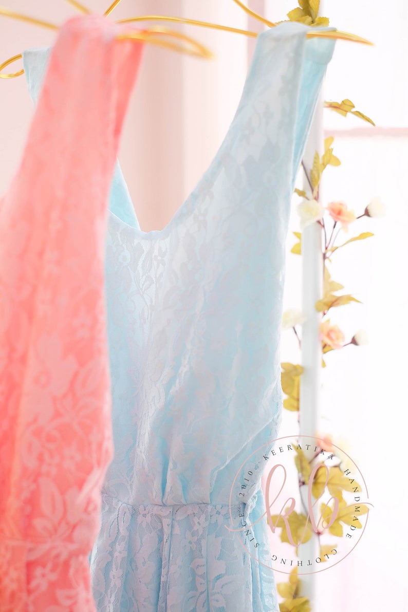 Yellow dress blue lace Bridesmaid dress Wedding Prom dress Cocktail Party dress Evening dress Backless bow dress