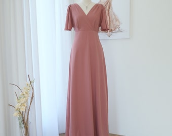 long sleeve dusty pink bridesmaid dress Dusty Pink Satin Off Shoulder Long Mermaid Bridesmaid Dresses , BN1082 main image 1