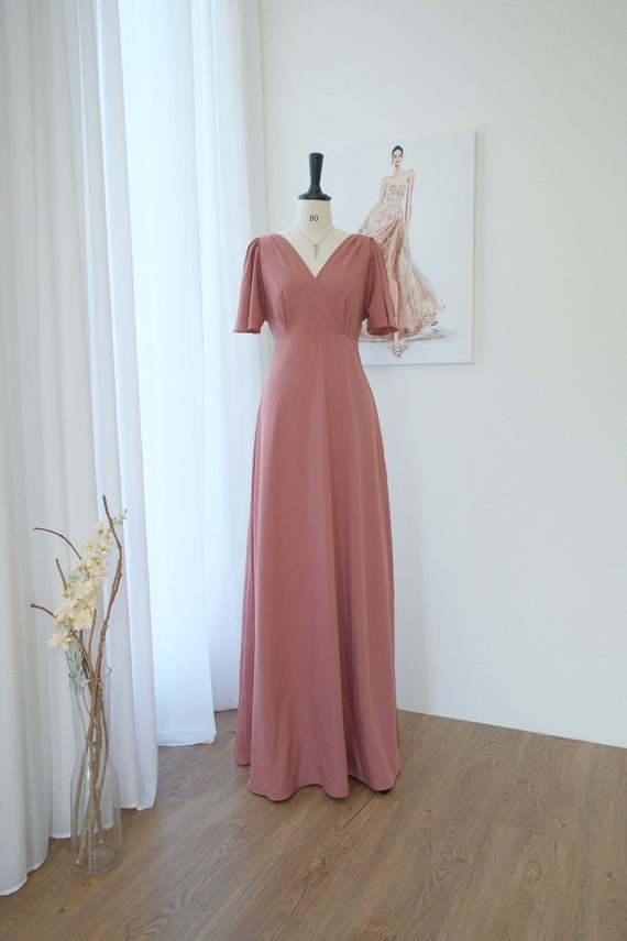 English Rose Pink Bridesmaid Dress , Backless Formal Gown , Rosewood , Short Sleeve Cocktail Party Dresses - Etsy Sweden English Rose Pink Bridesmaid Dress , Backless Formal Gown , Rosewood , Short Sleeve Cocktail Party Dresses - Etsy Sweden