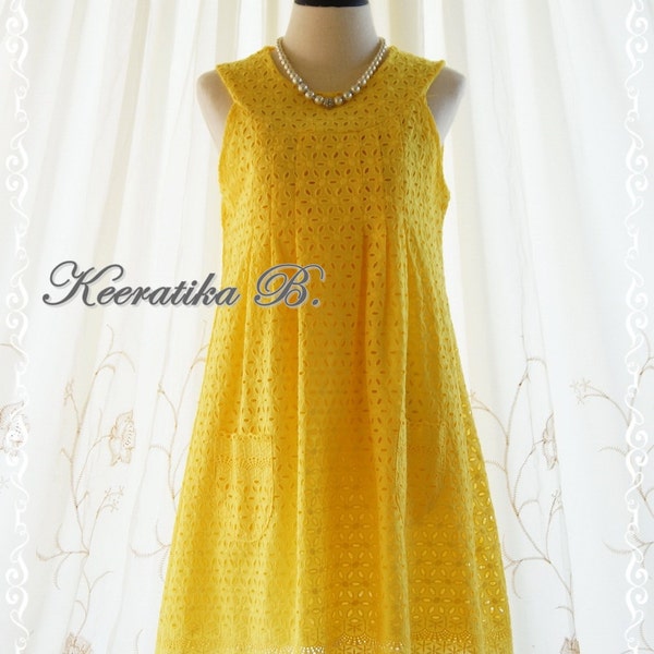 Sound Of Summer IV - Sleeveless Yoke Dress Fresh Yellow Lace Tea Dress Bridesmaid Wedding Party Women Sweet Girly Dress S-M