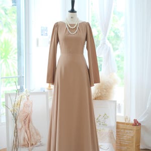 Taupe Maxi Dress: Kimono Sleeve Bow Back Formal Gown