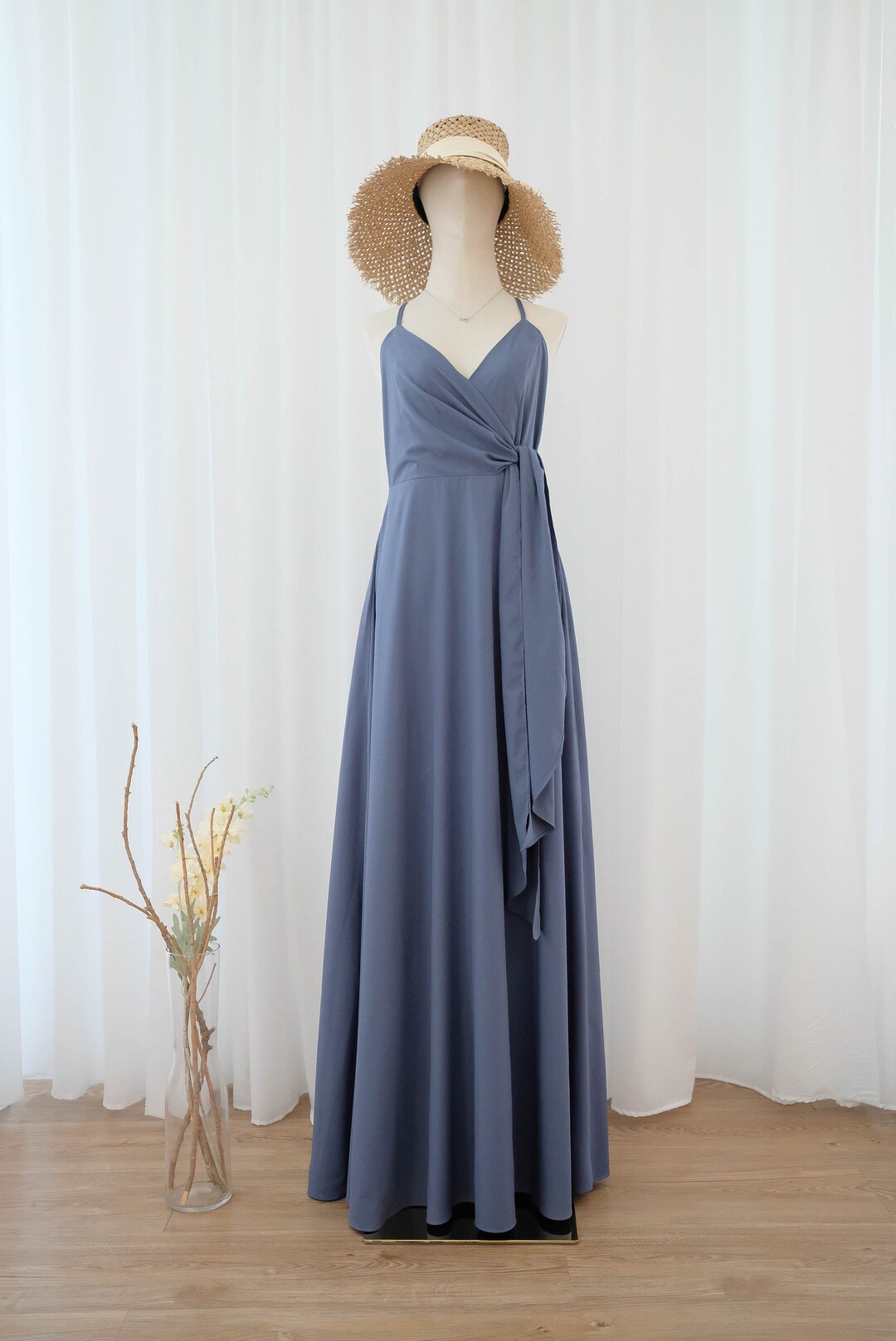 Slate Gray Bridesmaid Dress Long Dress Sleeveless V Neck Maxi Dress Wedding Guest Dress Women