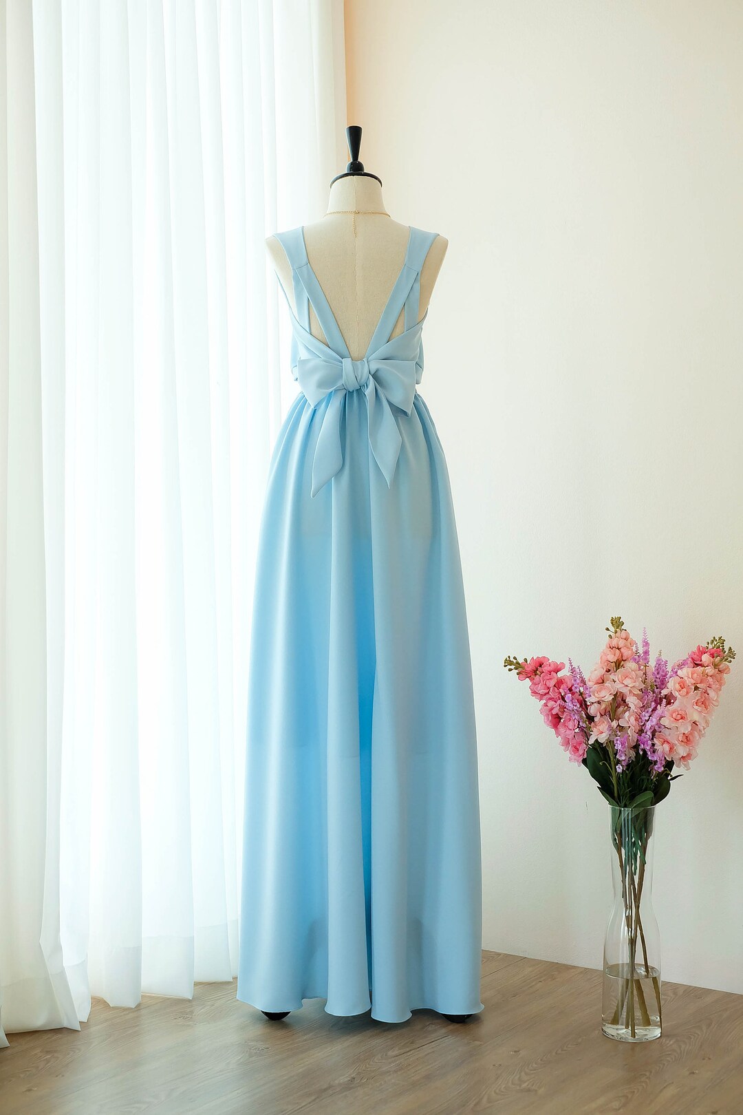 Baby Blue Bridesmaid Dress Maxi Blue Cocktail Backless Dress Etsy UK