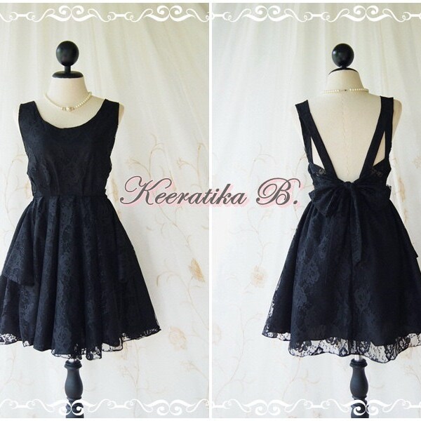 A Party Dress - V Shape Black Lace Dress Bridesmaid Lace Dresses Lace Prom Dress Backless Dress Black Lace Cocktail Dress Lace Night Dresses