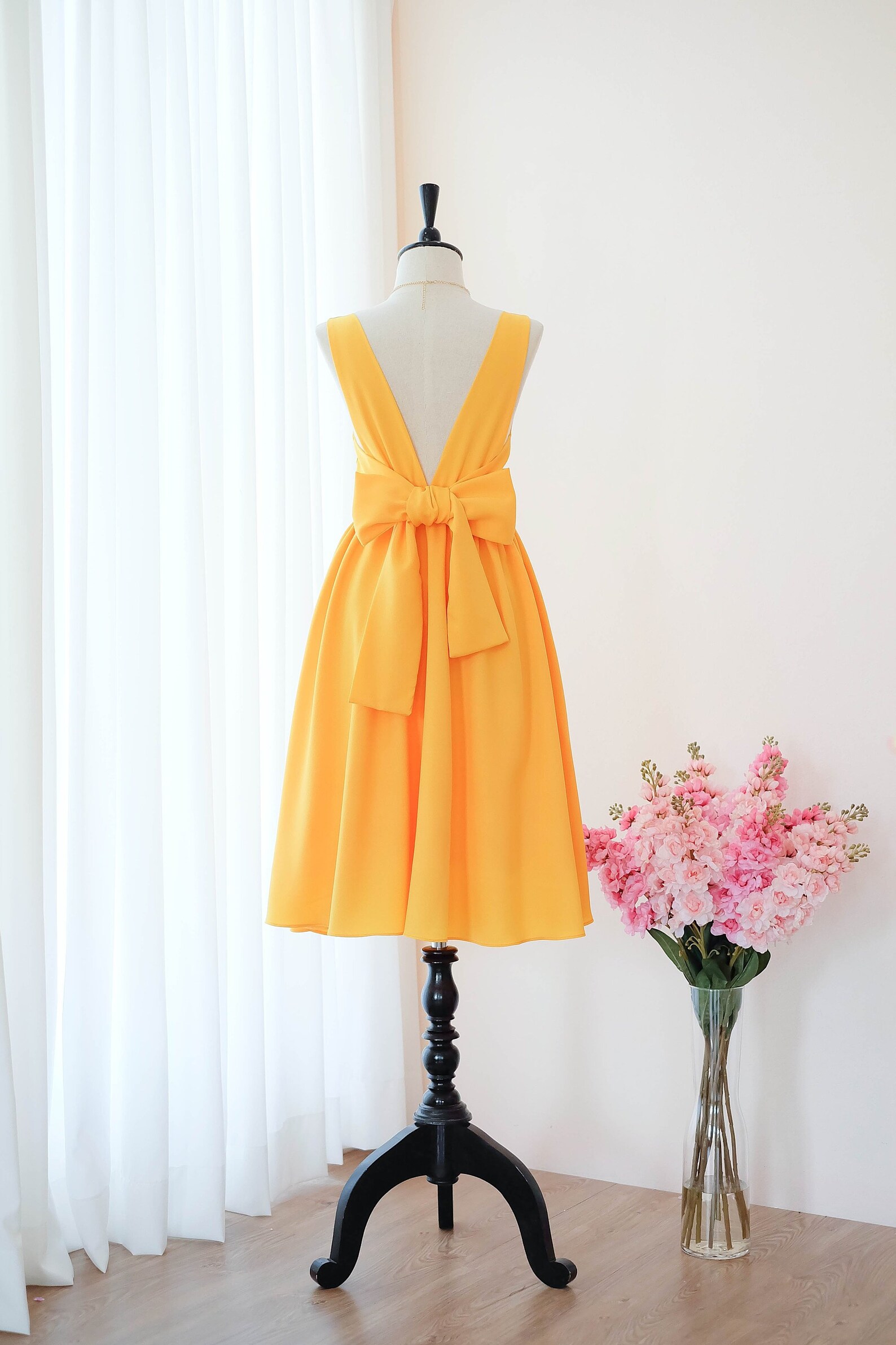 Gold Yellow Bridesmaid Dress Backless Party Dress Square Neck | Etsy