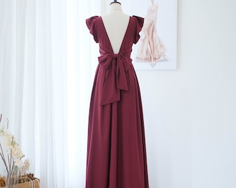 Burgundy backless bridesmaid dress Maxi dark red cocktail party dress wedding guest dress evening gown vintage dresses