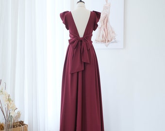 Burgundy prarie dress, Bridesmaid dress long, Maxi party dress, Wedding guest dresses, Wine red dress