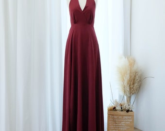 Burgundy Halter Maxi Dress, Bridesmaid Dresses, Wedding Guest Dress,  Backless Prarie Dress - Etsy Australia