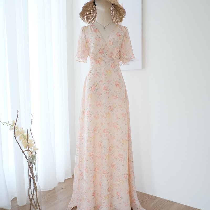 Peach Floral Dress - Etsy