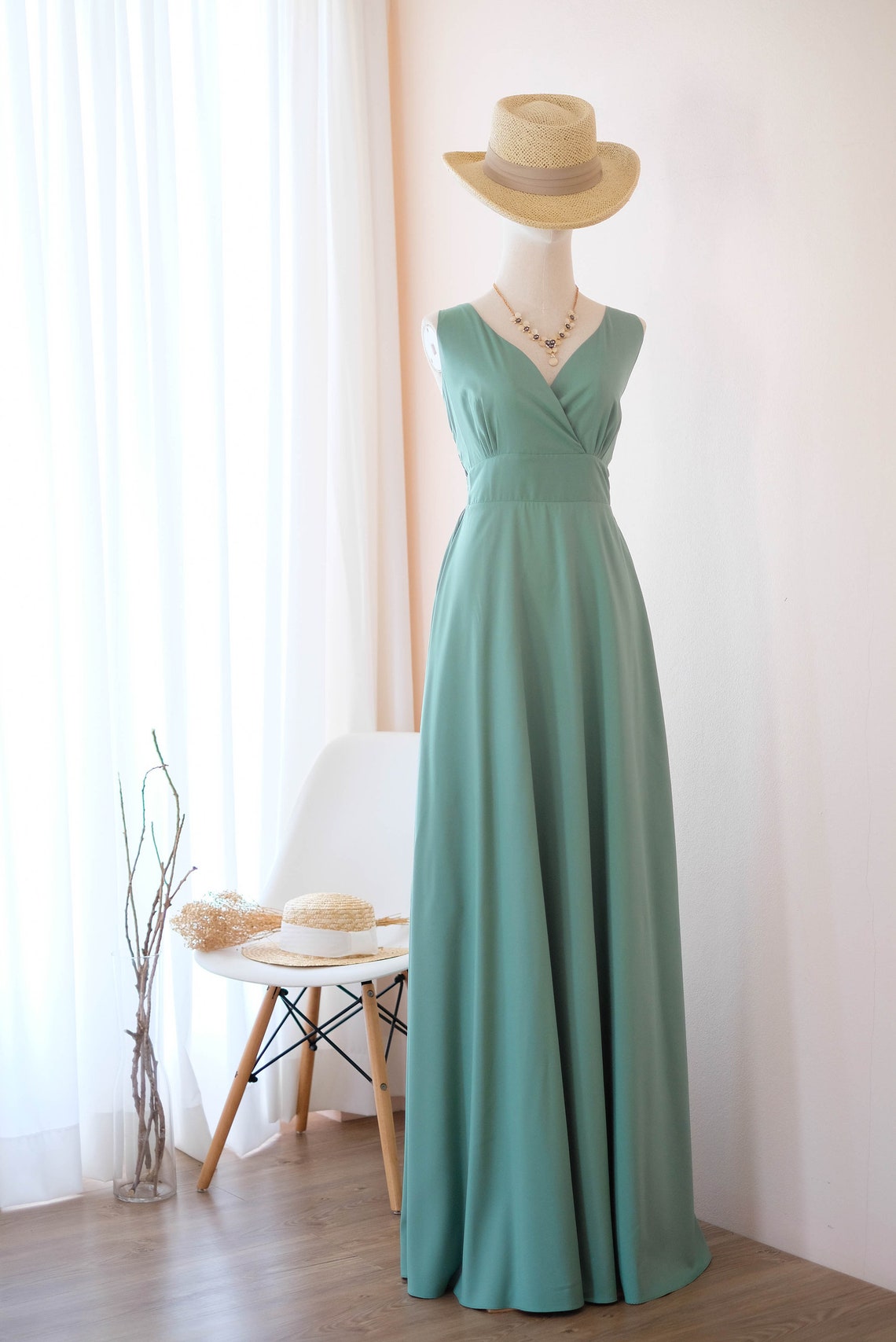 Sage Green Dress Green Bridesmaid Dress Long Prom Party Dress | Etsy