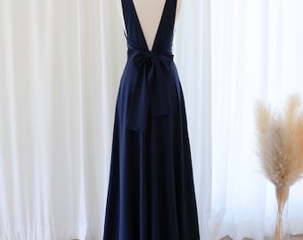 Deep navy dress Bridesmaid dresses floor length prom party cocktail dress wedding guest dress backless evening dress