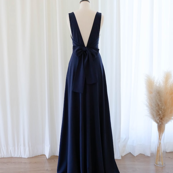 Deep navy dress Bridesmaid dresses floor length prom party cocktail dress wedding guest dress backless evening dress