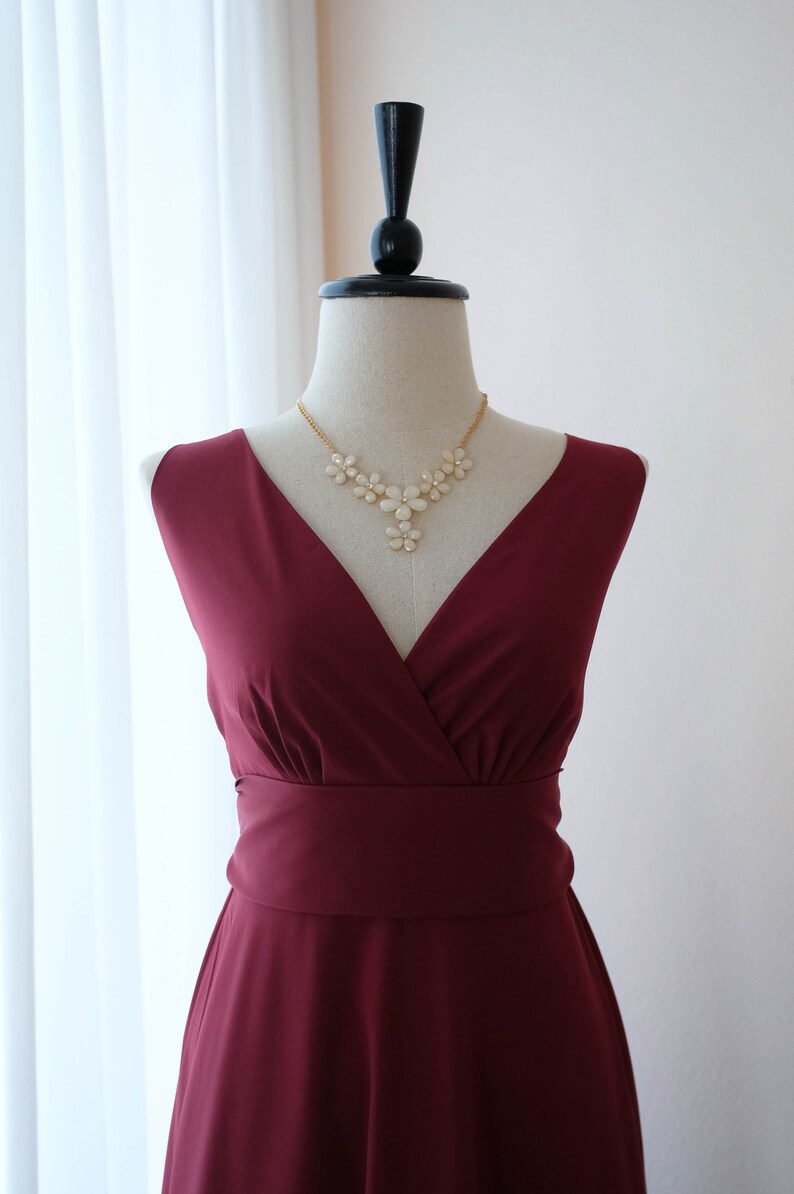 Red Burgundy dress Burgundy bridesmaid dress Long Red Prom party dress Maxi Cocktail wedding dress Bridal party engagement dress Tea dress