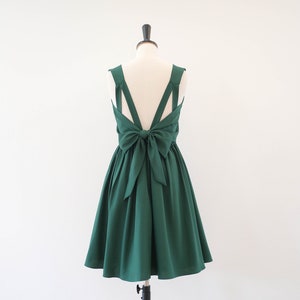 Forest Green Backless Dress: Bow Back, Party Cocktail Dress