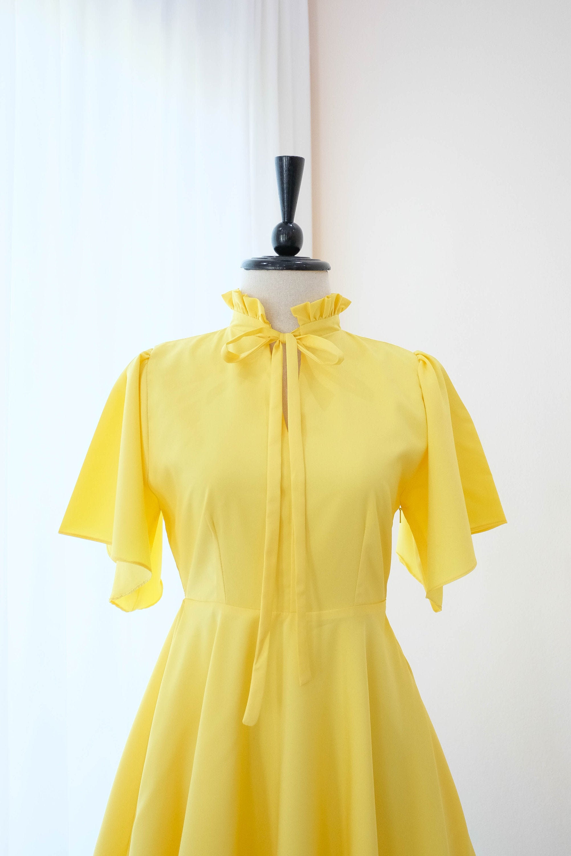Lemon yellow bridesmaid dress Yellow short dress high neck Etsy