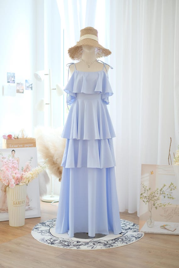 Blue Layered Maxi Dress, Summer Wedding Gown, Adjustable Straps, Bridesmaid  Dresses, Wedding Guest Dress - Etsy Israel