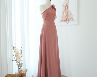 One shoulder bridesmaid maxi dress Dark rosewood party cocktail wedding guest dress Solid terracotta prom dress floor length dress