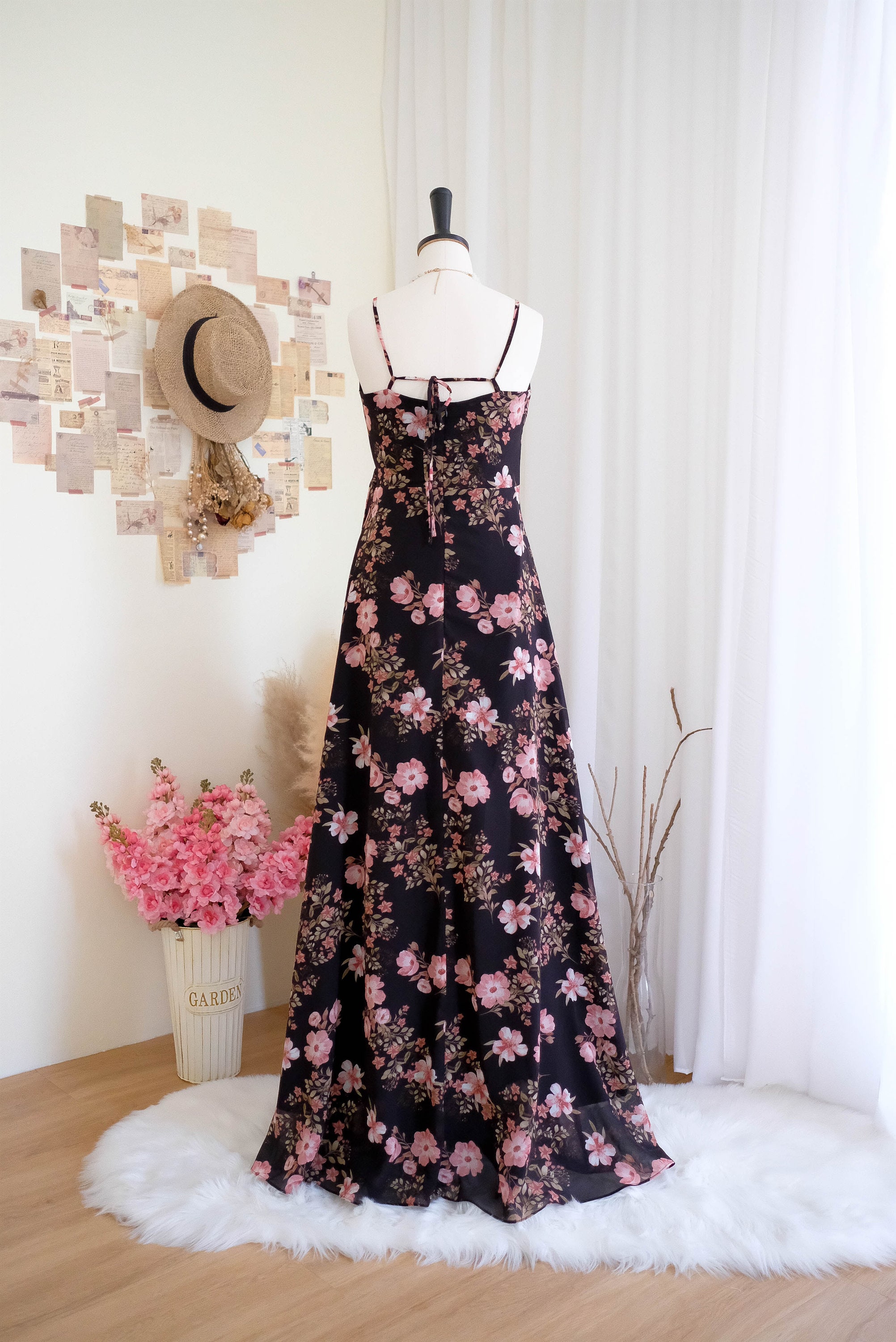 black floral bridesmaid dresses Meadow Black | Embroidery Wedding Dress | Gothic Floral A Line Unique Dark Wedding Dress | Sample | 3-4 Month Delivery