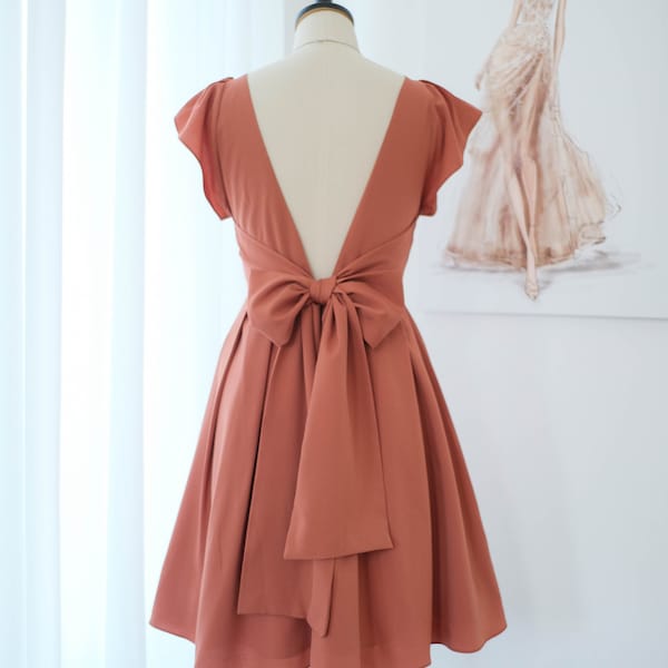 Rustic orange bridesmaid dresses Short, Wedding guest dress Copper, Terracotta party dress, Backless short dress