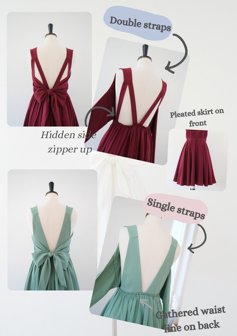 Red burgundy dress Backless bridesmaid dresses prom party cocktail short dress Bow back wedding guest dress summer red dress image 4