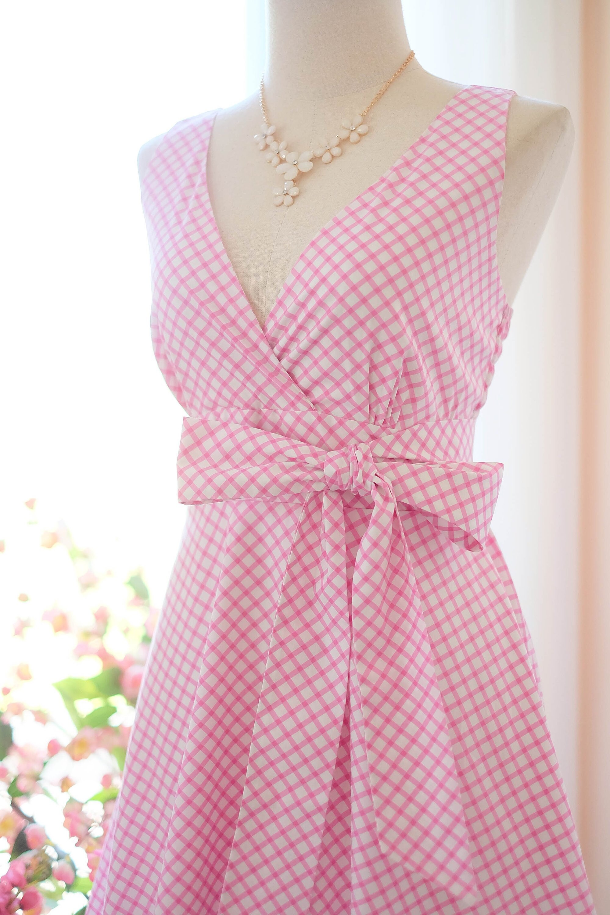 Pink plaid dress pink dress Vintage bridesmaid dress Tea dress | Etsy
