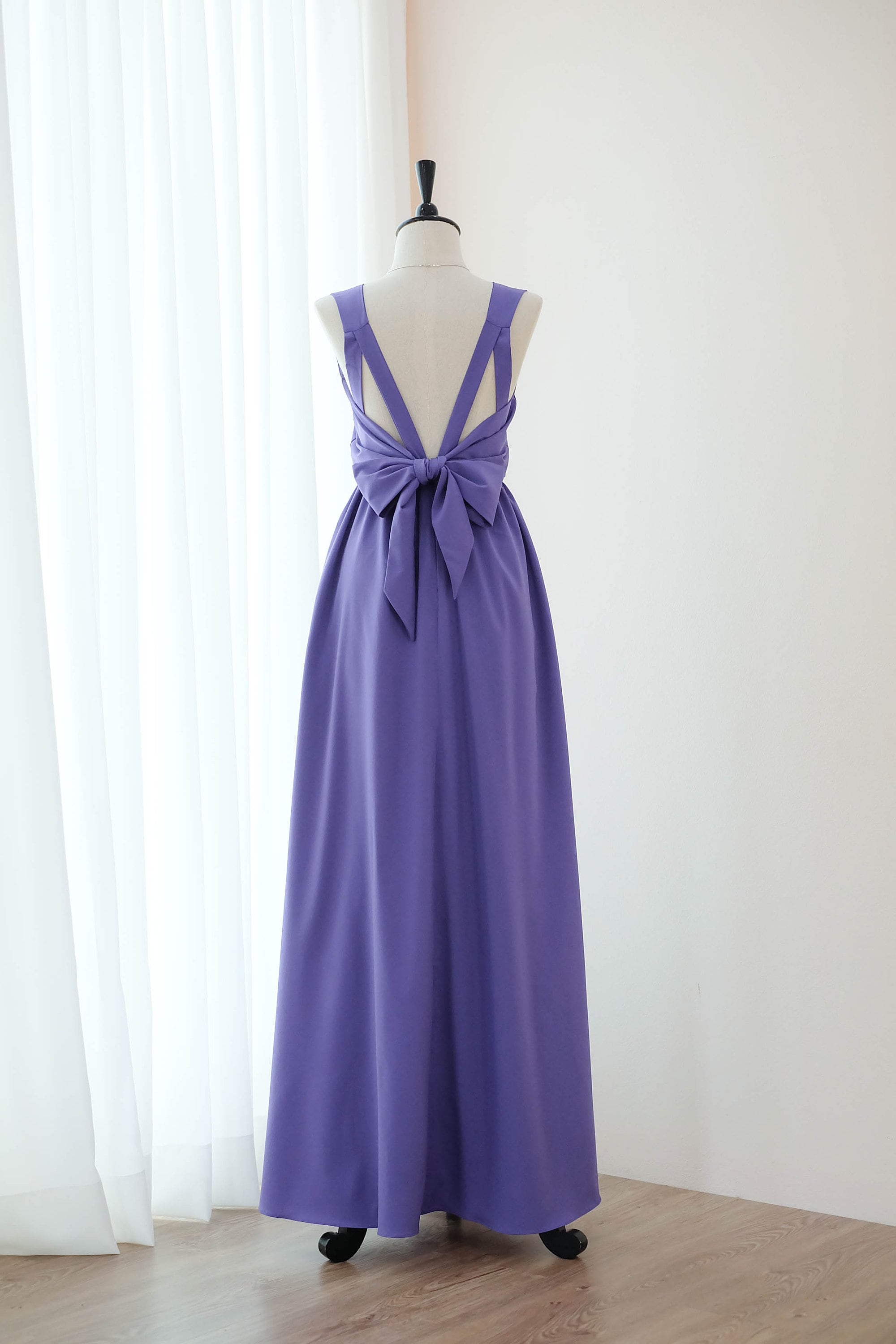 Royal purple backless maxi bridesmaid dress , bow back purple wedding guest gown , cocktail party prom dresses Royal purple backless maxi bridesmaid dress , bow back purple wedding guest gown , cocktail party prom dresses