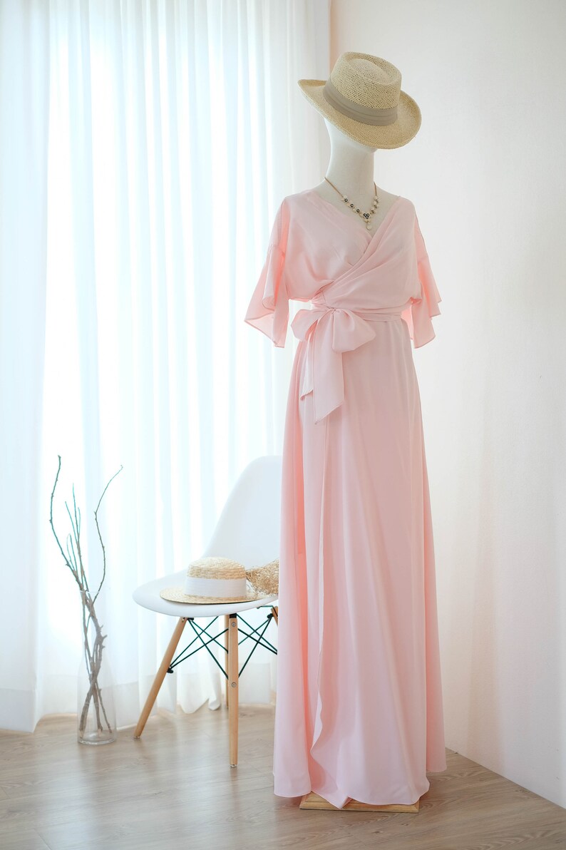 Wrap dress Bridesmaid dresses Pink blush dress Wrap dress Maxi Etsy