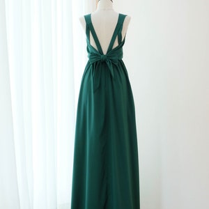 Forest green maxi dress Backless bridesmaid dress Long party Prom dress Cocktail Wedding guest dress Bow back evening gown