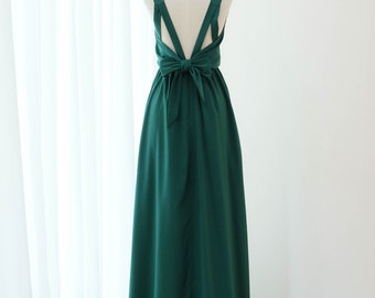 Forest green maxi dress Backless bridesmaid dress Long party Prom dress Cocktail Wedding guest dress Bow back evening gown