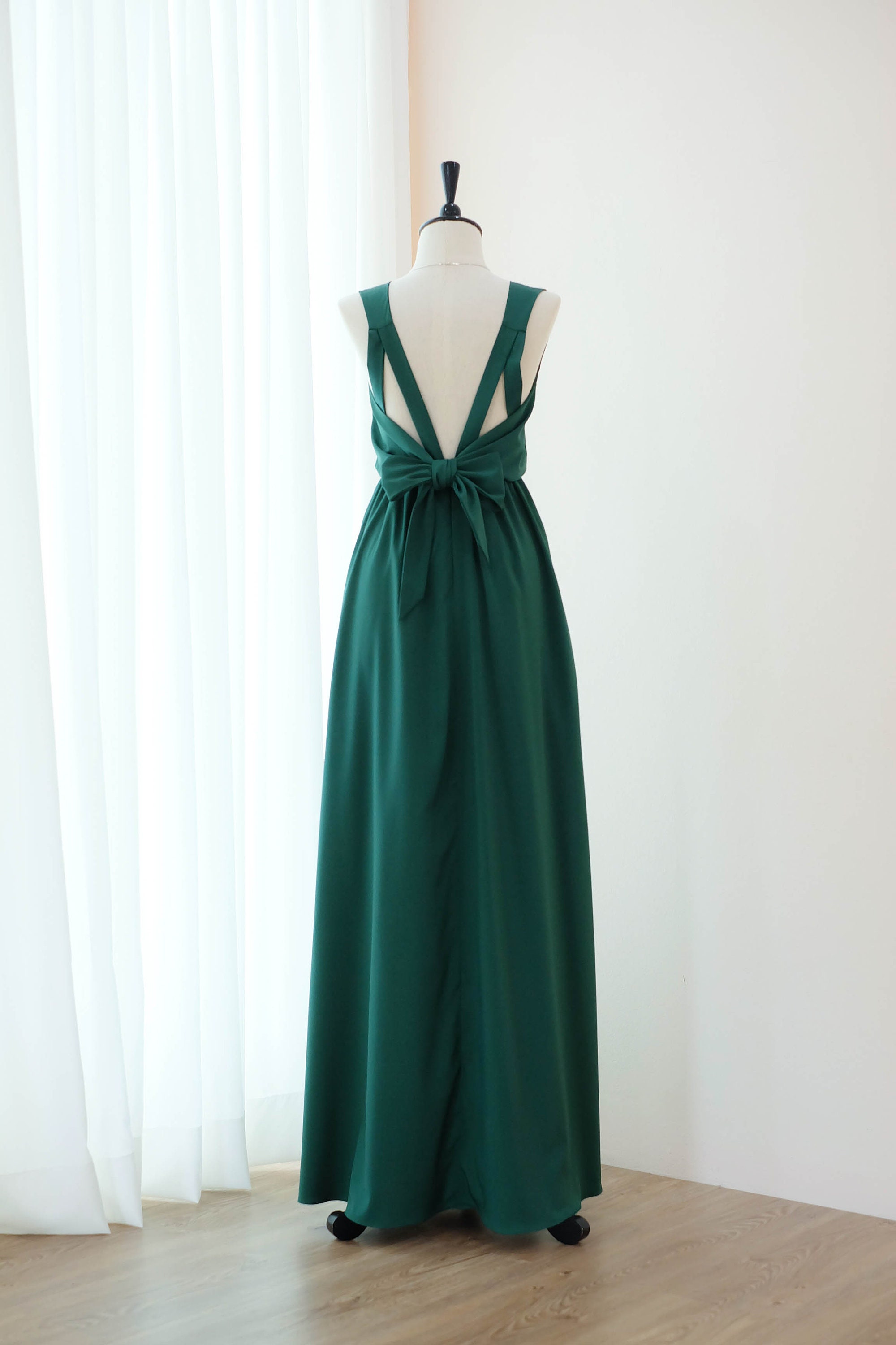 Forest Green Dress , Maxi Bridesmaid Dress , Dark Green Wedding Guest Outfits, Cocktail Prom Party Gown , Backless Dresses