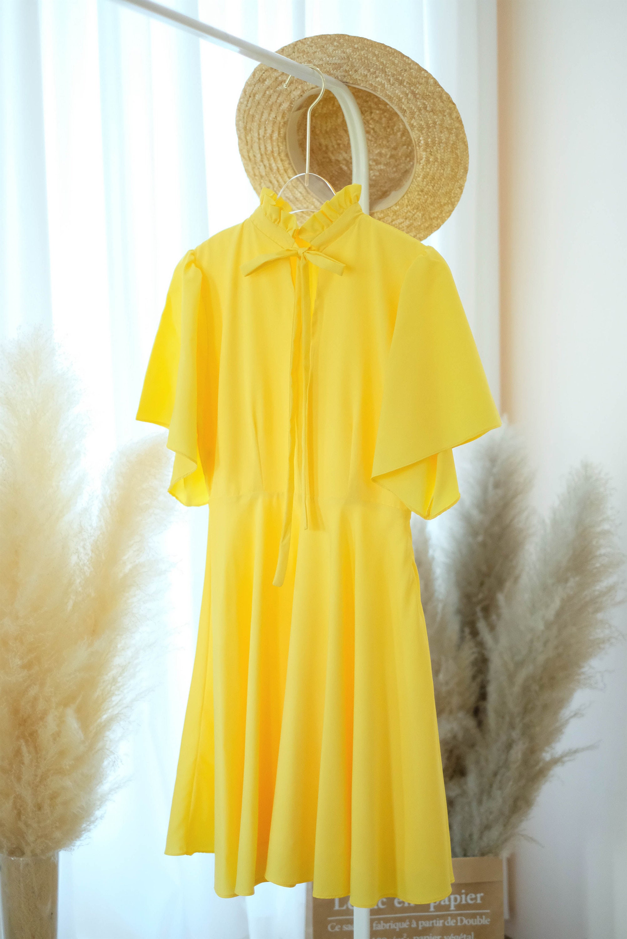 Lemon yellow bridesmaid dress Yellow short dress high neck Etsy