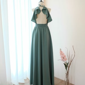 Sage green dress backless party bridesmaid dresses halter floor length party prom cocktail dress wedding guest dress dusty green dress